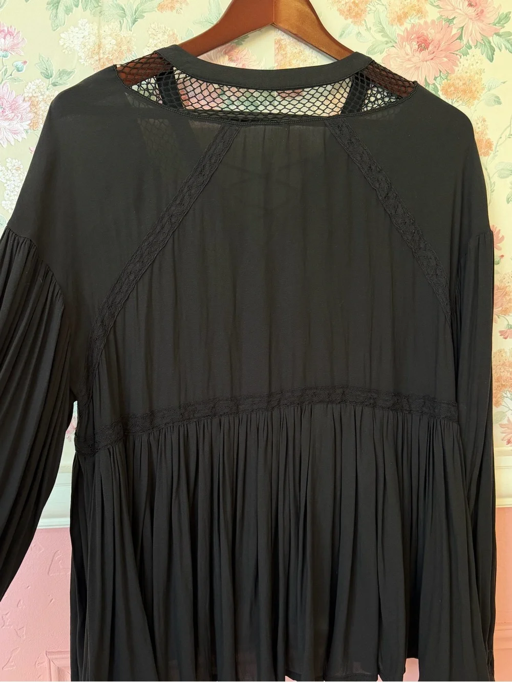 Free People Navy Lace-Up Boho Peasant Top